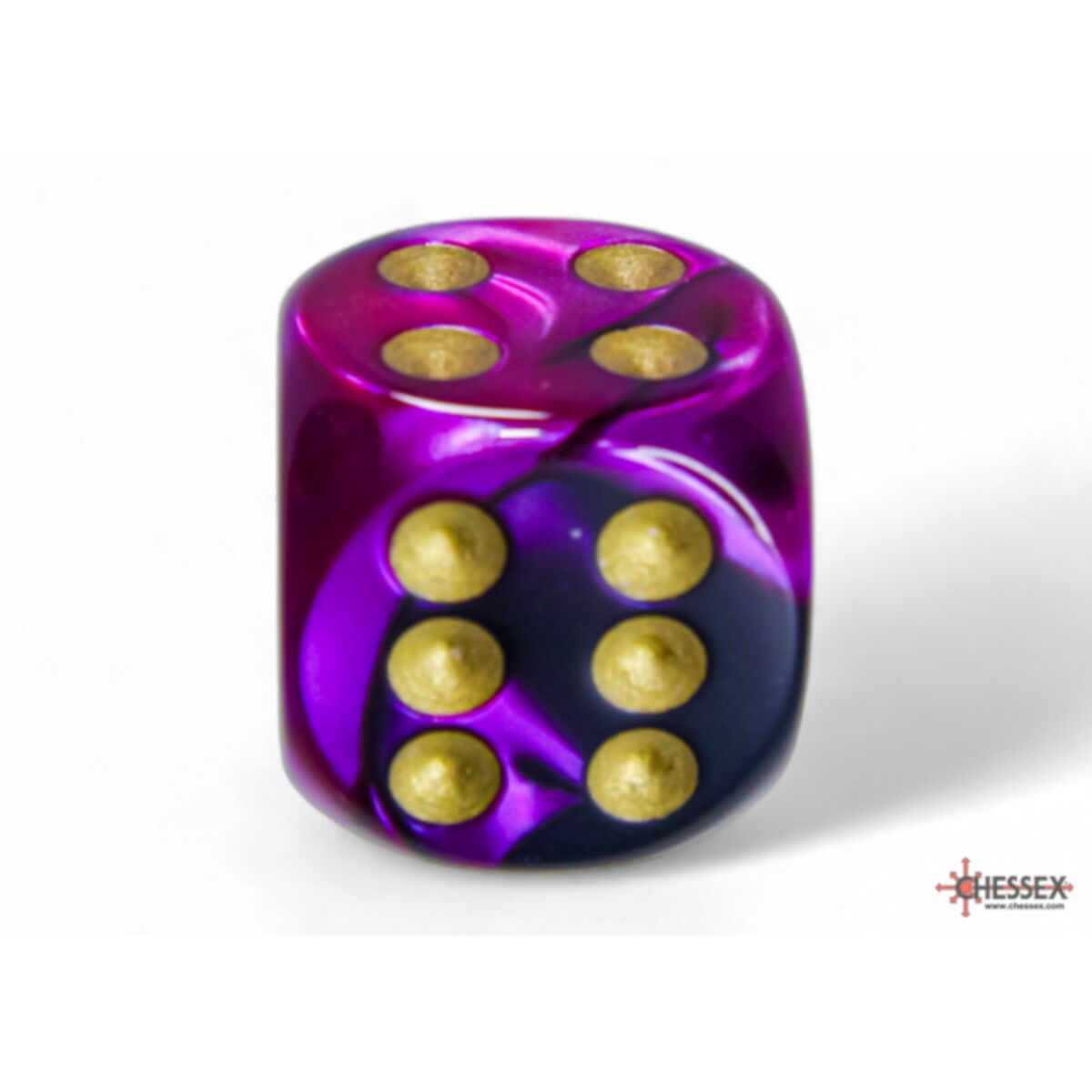 CHX 26640 Gemini Black-Purple/gold 16mm d6 Dice Block (12 dice