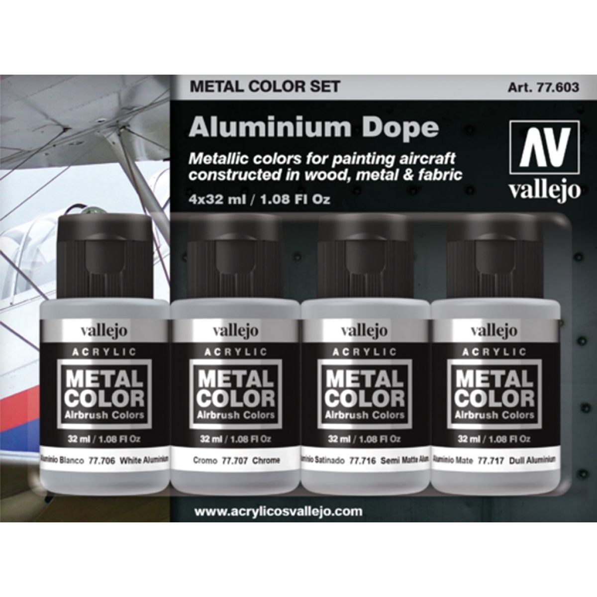 Vallejo Metal Colour Aluminium Dope 4 Colour Acrylic Paint Set