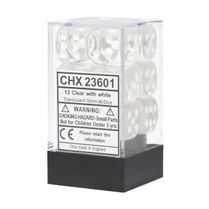 CHX 23601 Translucent 16mm d6 Clear/White Block (12)